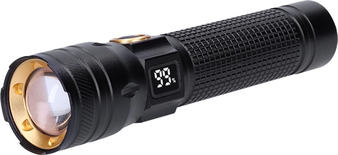 Solight nabíjacia LED vrecková baterka s displejom 200 lm, zoom, Li-Ion