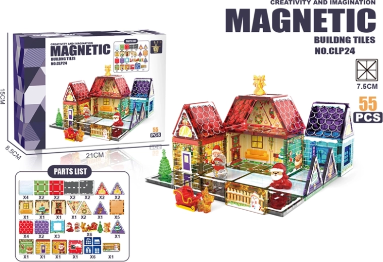 Magnetická stavebnica farebné domčeky (55 dielov)