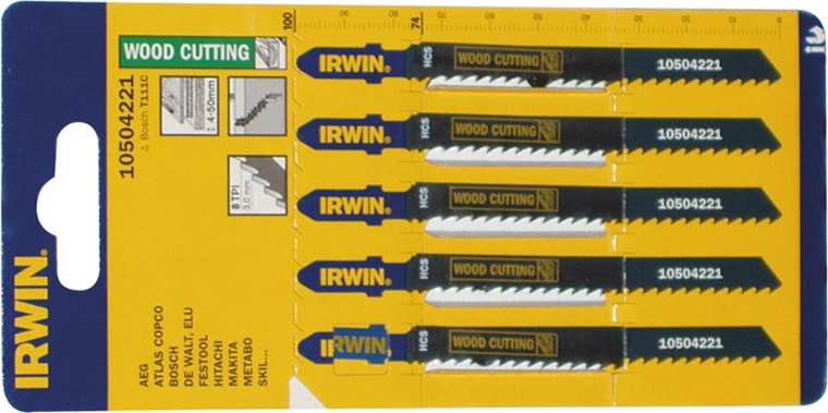Sada pílových plátkov do priamočiarej píly IRWIN HCS T111C na drevo a plast, 100 mm (5 ks)