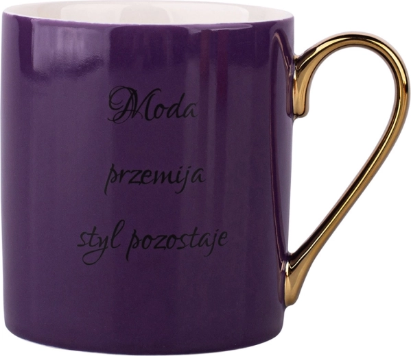 Fialový hrnček so sentenciou/nápisom so zlatým uškom 300 ml