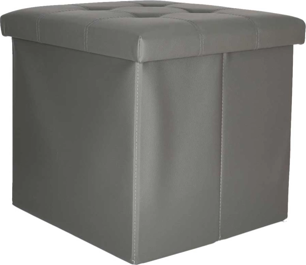 Skladací taburet s úložným priestorom z ekokože 38 × 38 × 36 cm, sivý