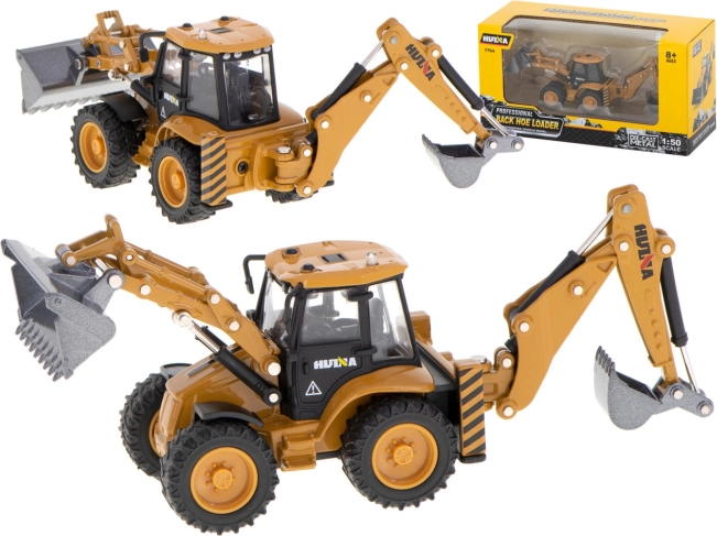 Kovový model traktorbagra s pohyblivými lyžicami 1:50 H-TOYS