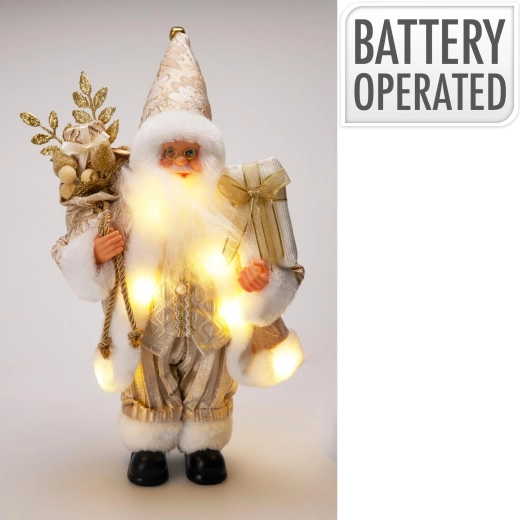 Stojaca vianočná dekorácia Santa s LED osvetlením, zlatá, 30 cm