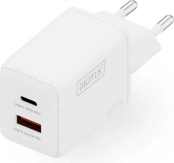 Sieťová nabíjačka GaN II 45 W, 1× USB‑C a 1× USB‑A, PD 3.0 a QC 3.0, biela