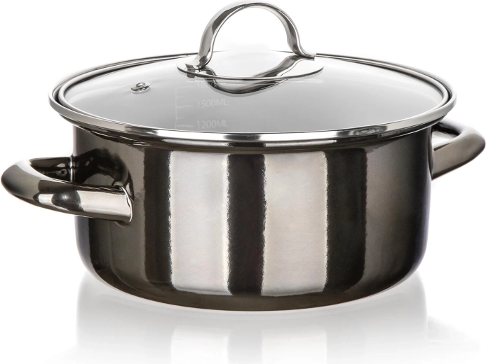 Smaltovaný hrniec so sklenenou pokrievkou 20 cm, 2 l, Metallic Black