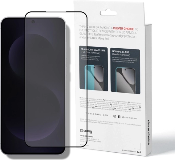 Crong 3D Armour Glass Lite 3D tvrdené sklo Full Glue s čiernym rámčekom pre Samsung Galaxy A37/A36/A57/A56/S25FE - 1 kus