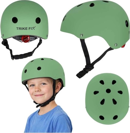 detská cyklistická prilba s LED TRIKE FIX, veľkosť S 48–54 cm, tmavozelená