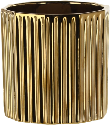 Keramický obal na kvetináč v zlatej farbe s pruhovaným vzorom 15 × 15 × 15 cm