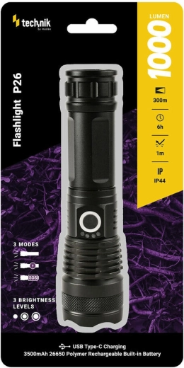 Nabíjacia baterka Technik MT-P26 s USB‑C, zoomom a funkciami SOS/stroboskop