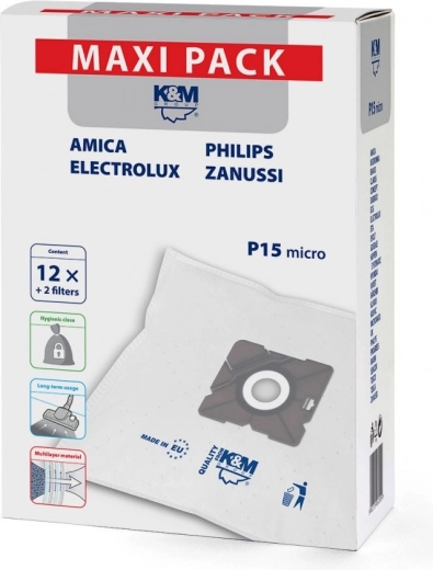 Syntetické vrecká do vysávača P15/Maxi – 12 ks + 2 filtre