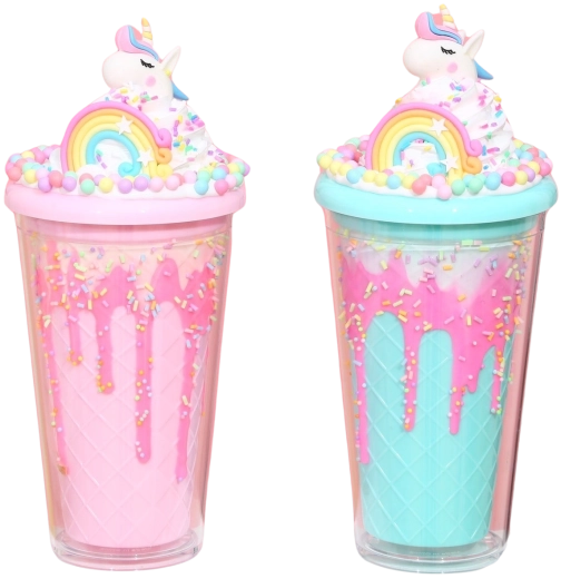 Pohárik s viečkom a slamkou Dúhový jednorožec 480 ml – viac farieb