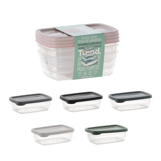 Sada 3 obdĺžnikových dóz Trend Box 0,6 l