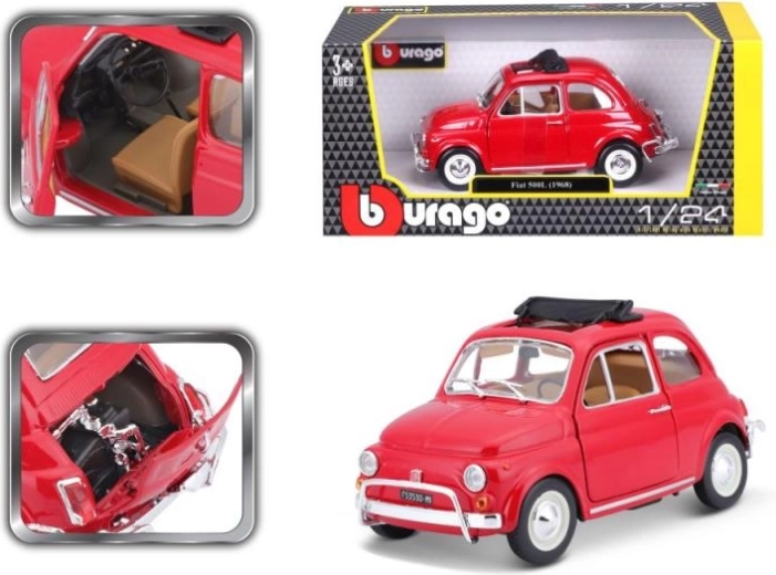 Bburago Fiat 500L 1:24 červený kovový model