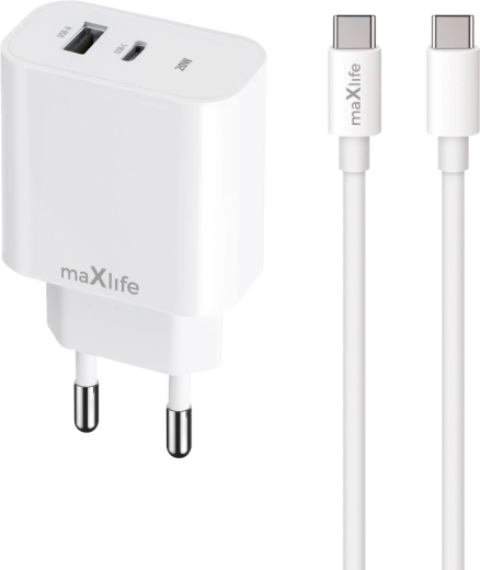 Maxlife MXTC-06-20AC rýchlonabíjačka USB-C + USB-A 20 W s káblom USB-C/USB-C