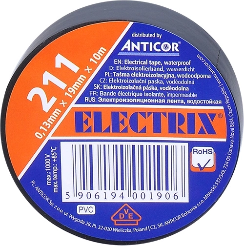 Solight izolačná elektro páska 19 mm x 0,13 mm x 10 m čierna