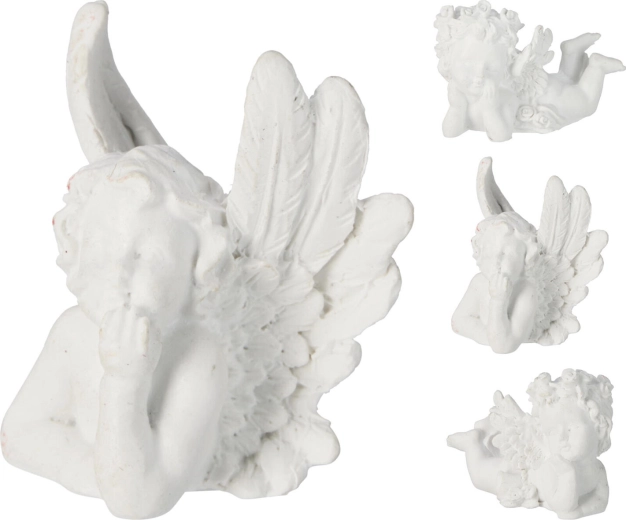 Dekoratívny ležiaci anjel 6–7 cm, biely, mix druhov