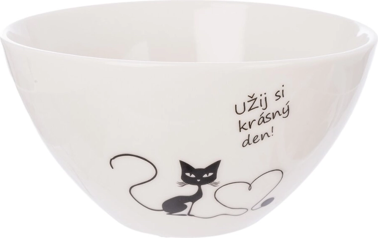Porcelánová miska s mačkou a nápisom „užívaj si…“ 460 ml
