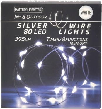LED svetelná reťaz na drôtiku s časovačom 80 LED, biela (in/out)