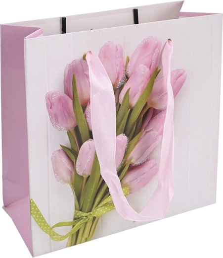 Darčeková papierová taška s motívom tulipánu 15 × 6 × 15 cm