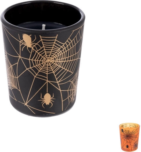 Vonná sviečka v skle halloween mix s motívom pavučiny – 1 kus