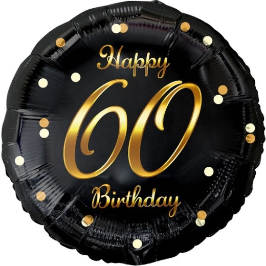 Fóliový balónik Happy 60 Birthday – čierny so zlatou potlačou
