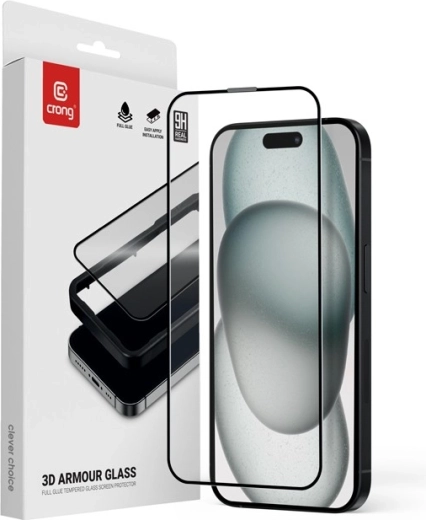 3D tvrdené sklo 9H Full Glue pre iPhone 16 / iPhone 15 s inštalačným rámikom