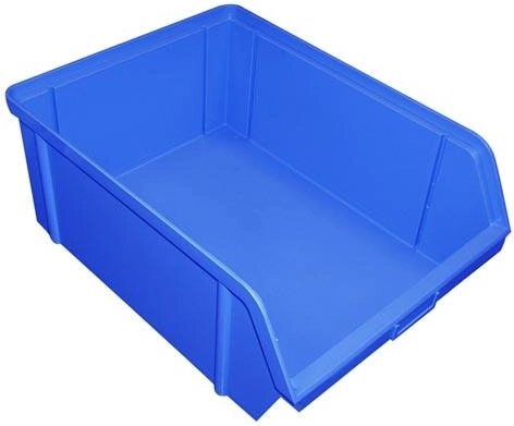 Ukladacia skosená prepravka 300 × 200 × 142 mm, plast, modrá, nosnosť 20 kg