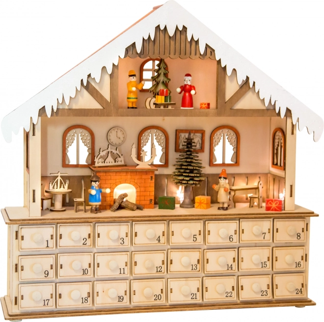 Drevený adventný kalendár Kúzelný vianočný dom