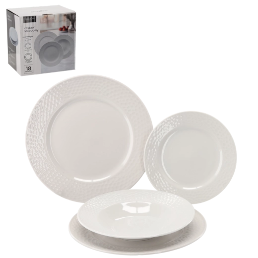 Jedálenská sada 18 ks, okrúhla biela porcelánová