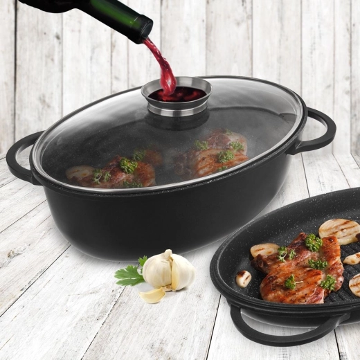 Sklenené veko s dávkovačom pre šťavnaté pečenie