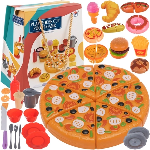Ruhhy detská sada na hranie s fast foodom a krájacou pizzou na suchý zips 42 dielov