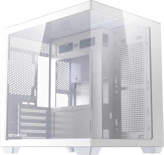 Počítačová skriňa DARKFLASH B275 – biela, panoramatické sklo 270°, M-ATX/ITX