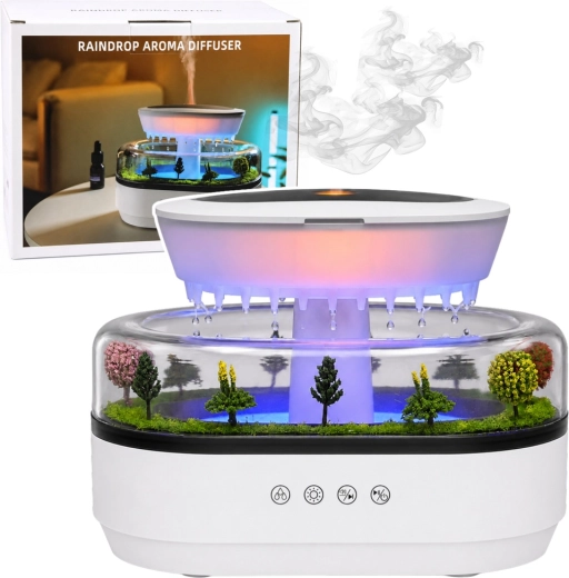 Zvlhčovač vzduchu a aroma difuzér s efektom dažďa a LED osvetlením