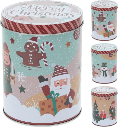 Vianočná okrúhla plechová dóza 10,5 × 14 cm – mix dekorov
