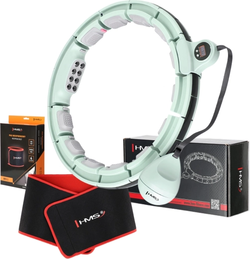Sada masážny hula hoop HMS s počítadlom a magnetmi + zoštíhľujúci pás BR163, zelená