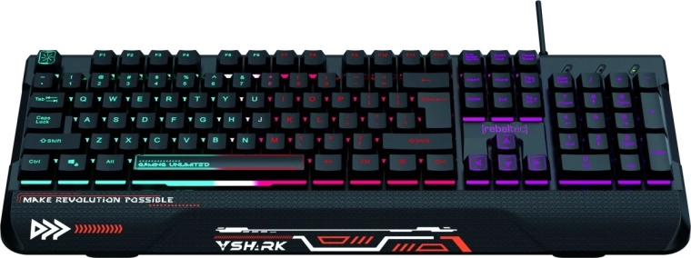 herná plnohodnotná klávesnica s RGB podsvietením a opierkou zápästia REBELTEC SHARK, vodoodolná