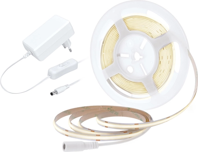 Solight LED COB pás s adaptérom a vypínačom, 5 m, neutrálna biela