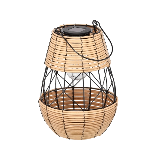 Solárny kovový lampáš čierno‑béžový 32 cm