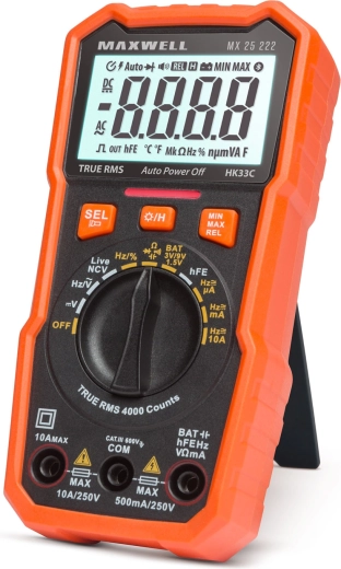 Digitálny multimeter Maxwell s testerom batérií a pracovným svetlom