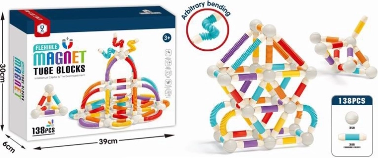 Magnetické stavebnice – ohybné trubičky, 138 dielikov