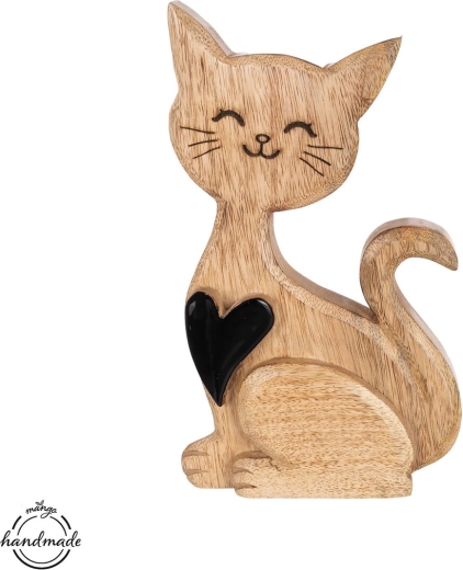 Drevená mačka MANGO so srdcom 27,5 cm