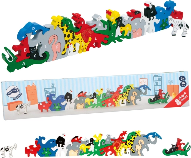 Drevené zvieratkové puzzle s písmenami a číslami Small Foot