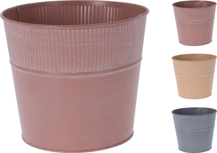 Dekoračný kovový kvetináč 18,5 cm – rebrovaný dizajn, mix farieb