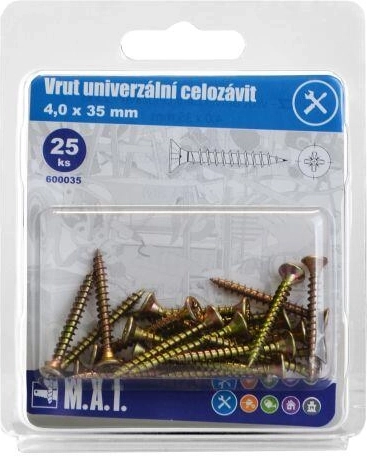 Univerzálny skrutka s celým závitom 4 × 35 mm, zinkovaný (25 ks)