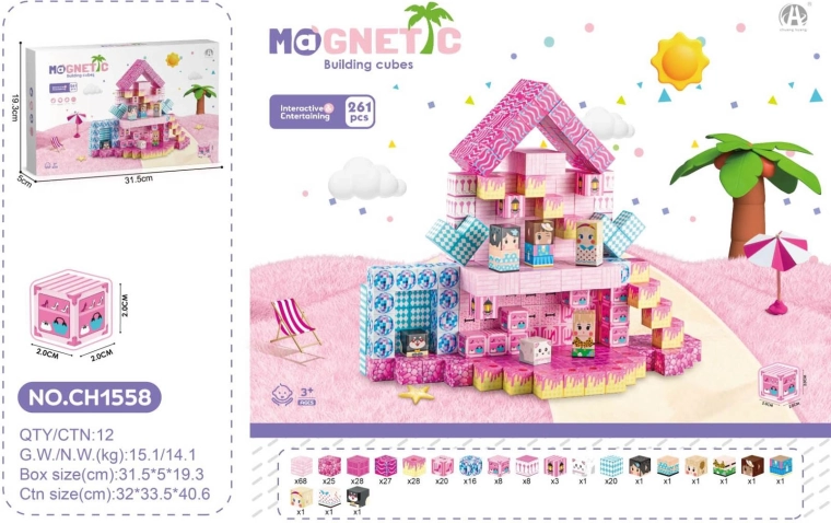 Magnetické stavebné kocky 3D 261 dielov