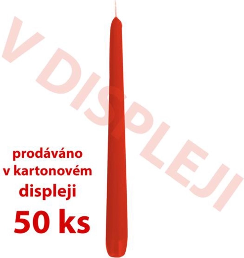 Kónické parafínové sviečky, 18,5 × 2,3 cm, sýto červené – balenie 50 ks