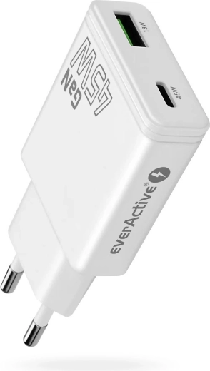 Nabíjačka everActive GaN super slim 45 W s USB‑C PD a USB‑A QC 3.0