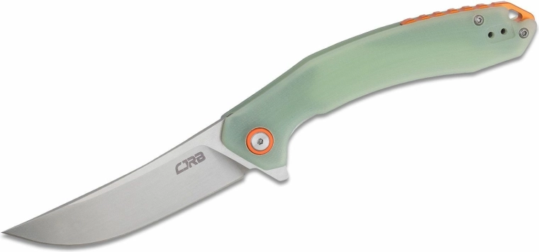 CJRB Gobi vreckový zatvárací nôž 8,9 cm, stonewash, transparentná zelená G10 (CNC textúra)