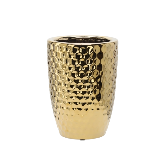 Keramický obal na kvetináč so vzorom plástu, zlatý, 25,5 × 25,5 × 34,5 cm
