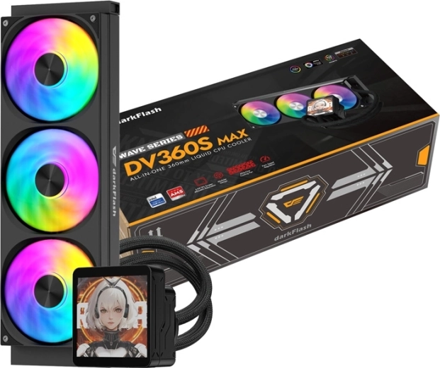 Vodné chladenie CPU DarkFlash DV360S MAX 360 mm s IPS displejom, čierne